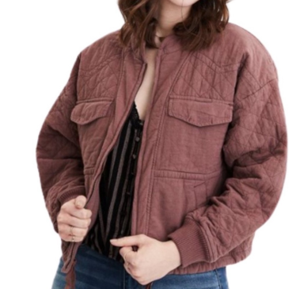 American Eagle Dolman Jacket Quilted Knit Bomber Coat in Mauve Pink Size L - Picture 2 of 6